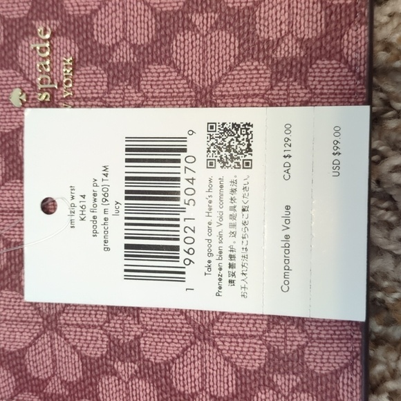 Kate Spade Lucy small floral grenache Spade logo zip wristlet wallet - Picture 6 of 11